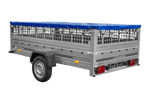 Charger l'image dans la galerie, Remorque légère 264x150 UNITRAILER GARDEN 265 KIPP avec ridelles grillagées, châssis H-0 et bâche bleue