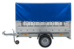 Charger l'image dans la galerie, Remorque bâchée d'occasion Garden Trailer 230 KIPP avec rehausses grillagées, bâche haute et roue jockey