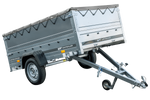 Charger l'image dans la galerie, Grande remorque 230x125 avec bâche plate grise, rehausses de ridelles et roue jockey - Garden Trailer 230 KIPP
